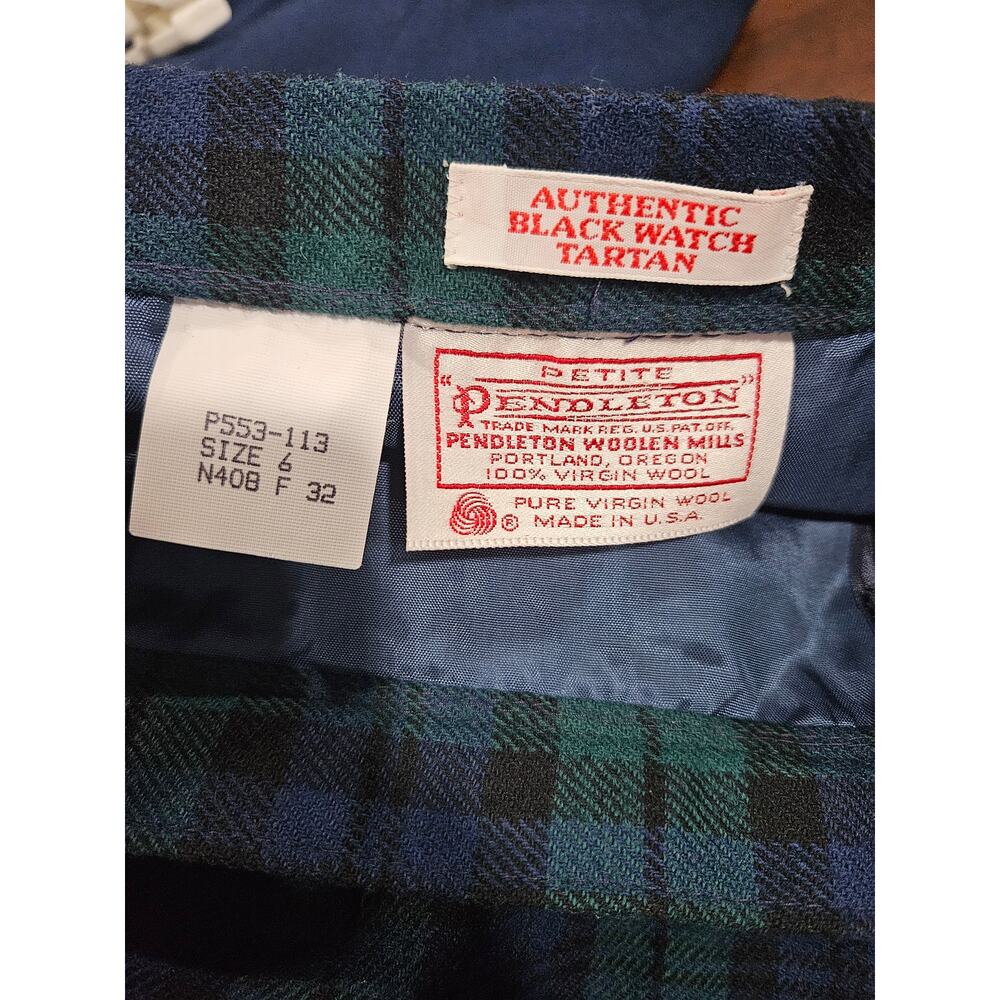 Vintage Pendleton Women's Wool Plaid Tartan Green Blue Skirt Blazer Suit Size 6 - Picture 7 of 14